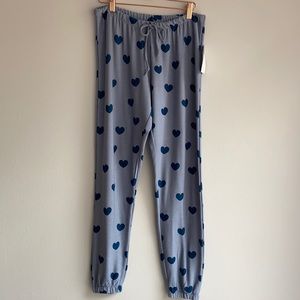 NWT Chaser Brand Blue Hearts Jogger Lounge Pants S